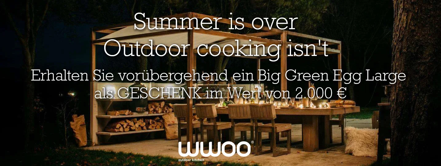Erhalten Sie vorübergehend ein Big Green Egg Large im Wert von 2.000 € GRATIS beim Kauf einer WWOO-Außenküche